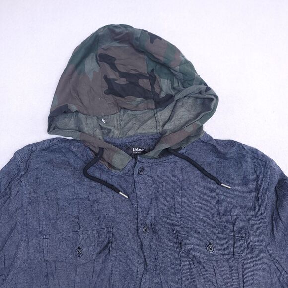 Urban Pipeline Casual Button Up Long Hoodie Mens Size Large L Gray Green - Picture 1 of 10